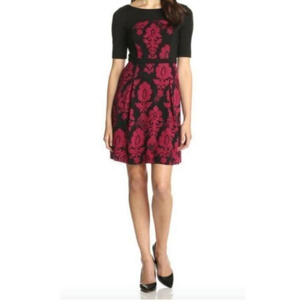 Anthro Plenty Tracy Reese EVE Dress Black & Pink Short Sleeve Pixelated Formal 4
